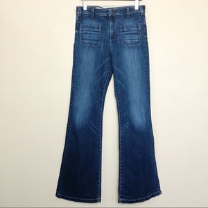 Anthro Pilcro High Rise Flare Blue Jean Boho 31